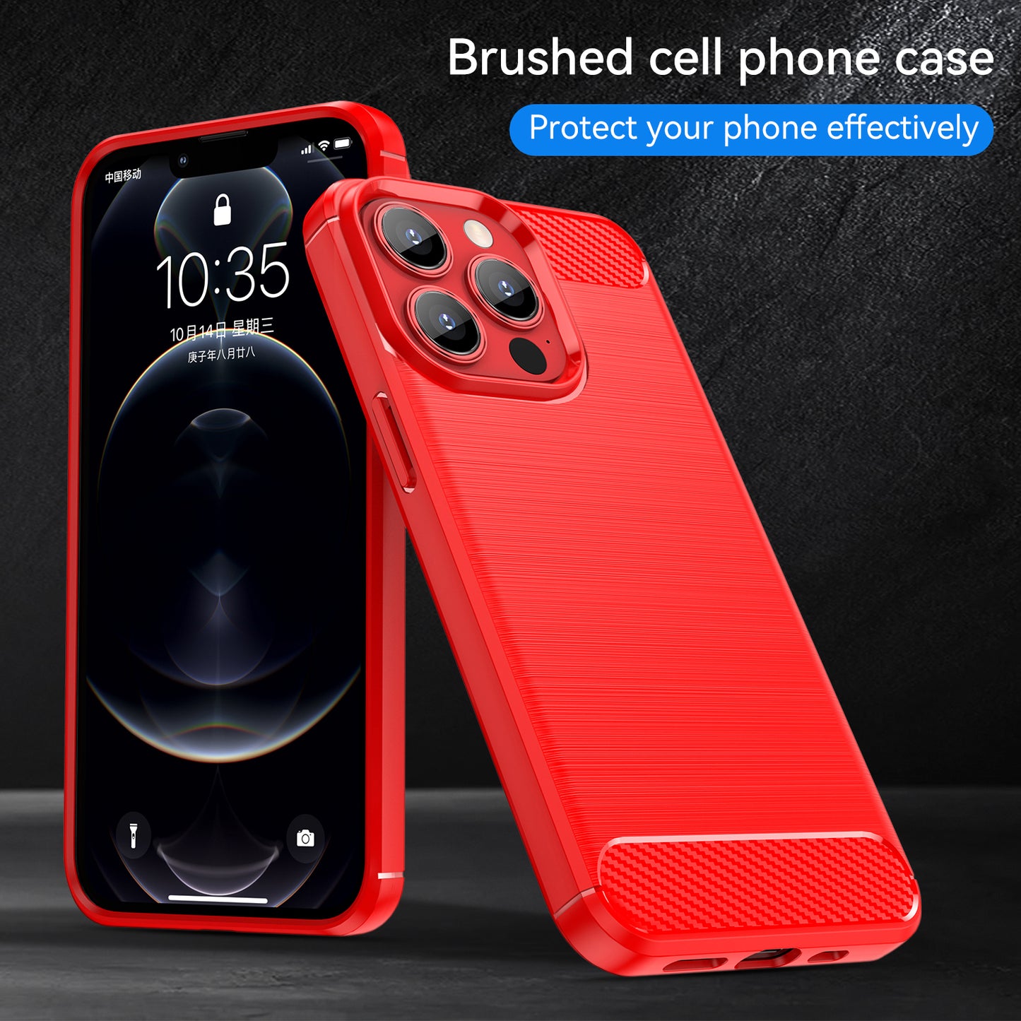 1.8mm Carbon Fiber Brushed Texture Flexible TPU Anti-drop Phone Back Case Cover for iPhone 13 Pro 6.1 inch