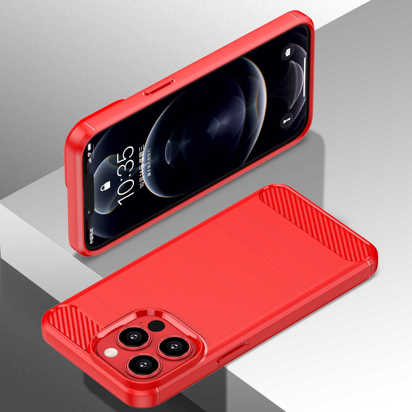 1.8mm Carbon Fiber Brushed Texture Flexible TPU Anti-drop Phone Back Case Cover for iPhone 13 Pro 6.1 inch