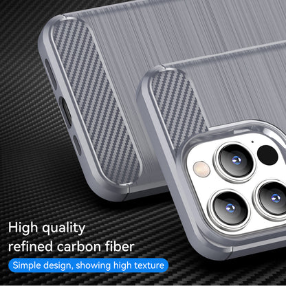 1.8mm Carbon Fiber Brushed Texture Flexible TPU Anti-drop Phone Back Case Cover for iPhone 13 Pro 6.1 inch