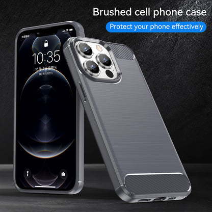 1.8mm Carbon Fiber Brushed Texture Flexible TPU Anti-drop Phone Back Case Cover for iPhone 13 Pro 6.1 inch