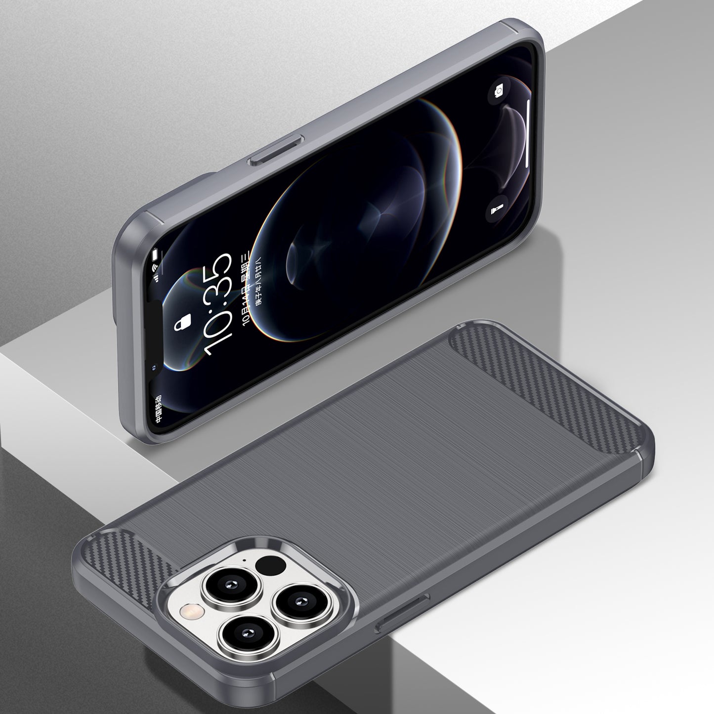 1.8mm Carbon Fiber Brushed Texture Flexible TPU Anti-drop Phone Back Case Cover for iPhone 13 Pro 6.1 inch
