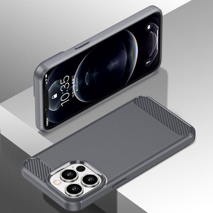 1.8mm Carbon Fiber Brushed Texture Flexible TPU Anti-drop Phone Back Case Cover for iPhone 13 Pro 6.1 inch