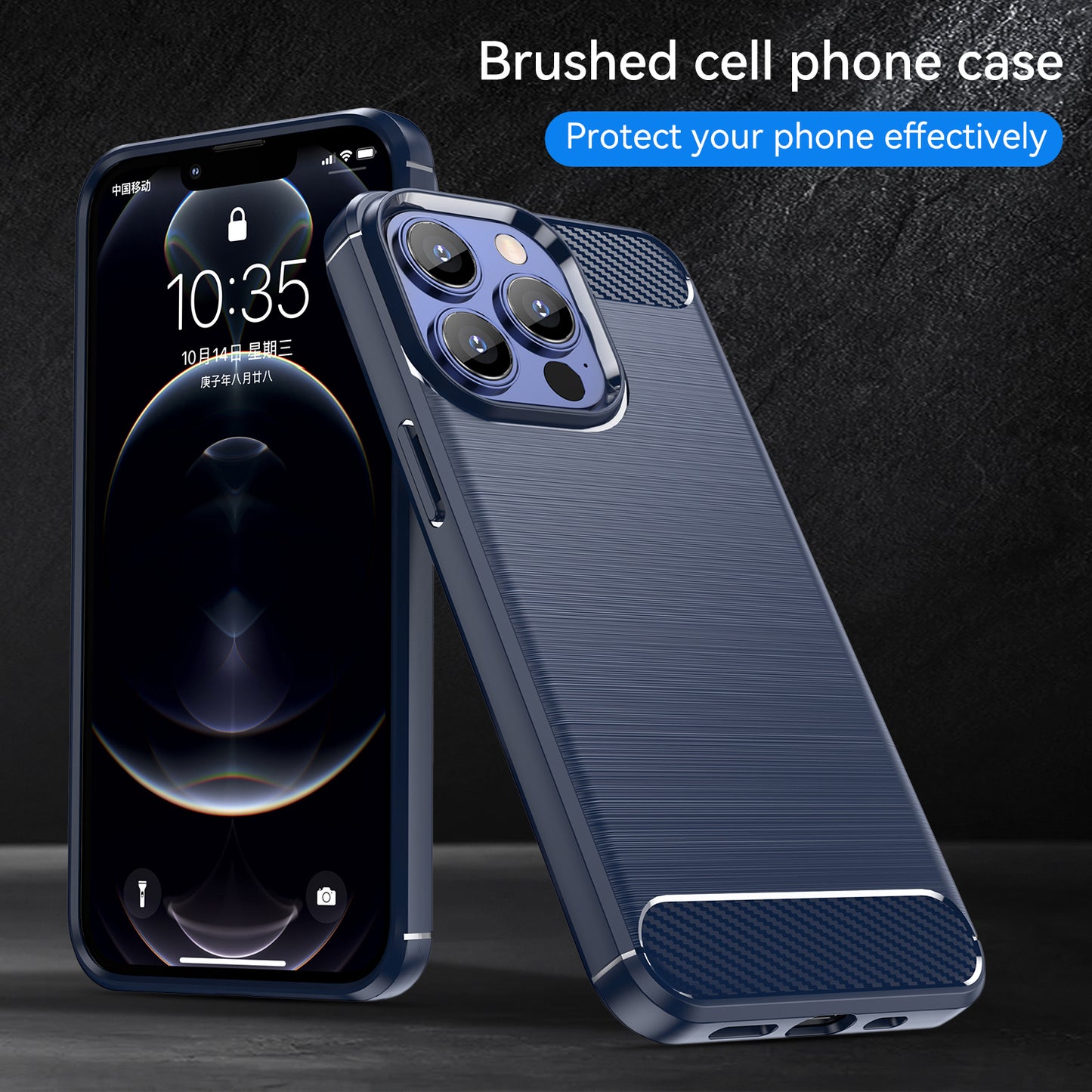 1.8mm Carbon Fiber Brushed Texture Flexible TPU Anti-drop Phone Back Case Cover for iPhone 13 Pro 6.1 inch