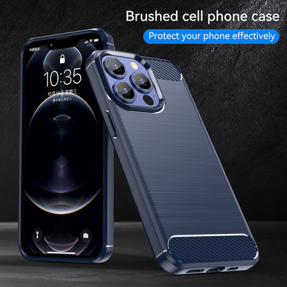 1.8mm Carbon Fiber Brushed Texture Flexible TPU Anti-drop Phone Back Case Cover for iPhone 13 Pro 6.1 inch