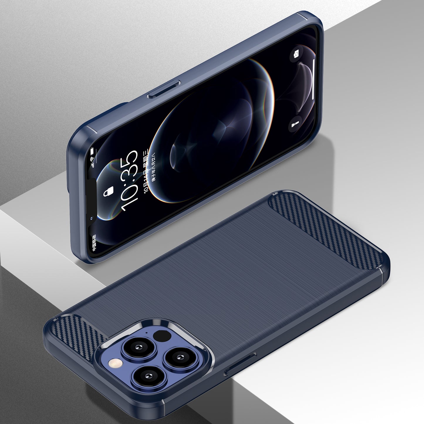 1.8mm Carbon Fiber Brushed Texture Flexible TPU Anti-drop Phone Back Case Cover for iPhone 13 Pro 6.1 inch