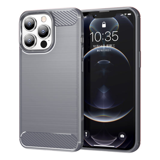 1.8mm Stylish Carbon Fiber Brushed Texture Anti-fingerprint Soft TPU Phone Back Case Cover for iPhone 13 Pro Max
