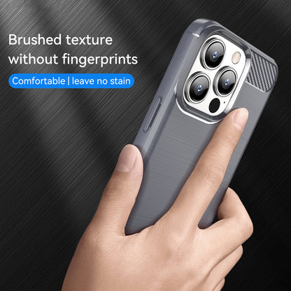 1.8mm Stylish Carbon Fiber Brushed Texture Anti-fingerprint Soft TPU Phone Back Case Cover for iPhone 13 Pro Max