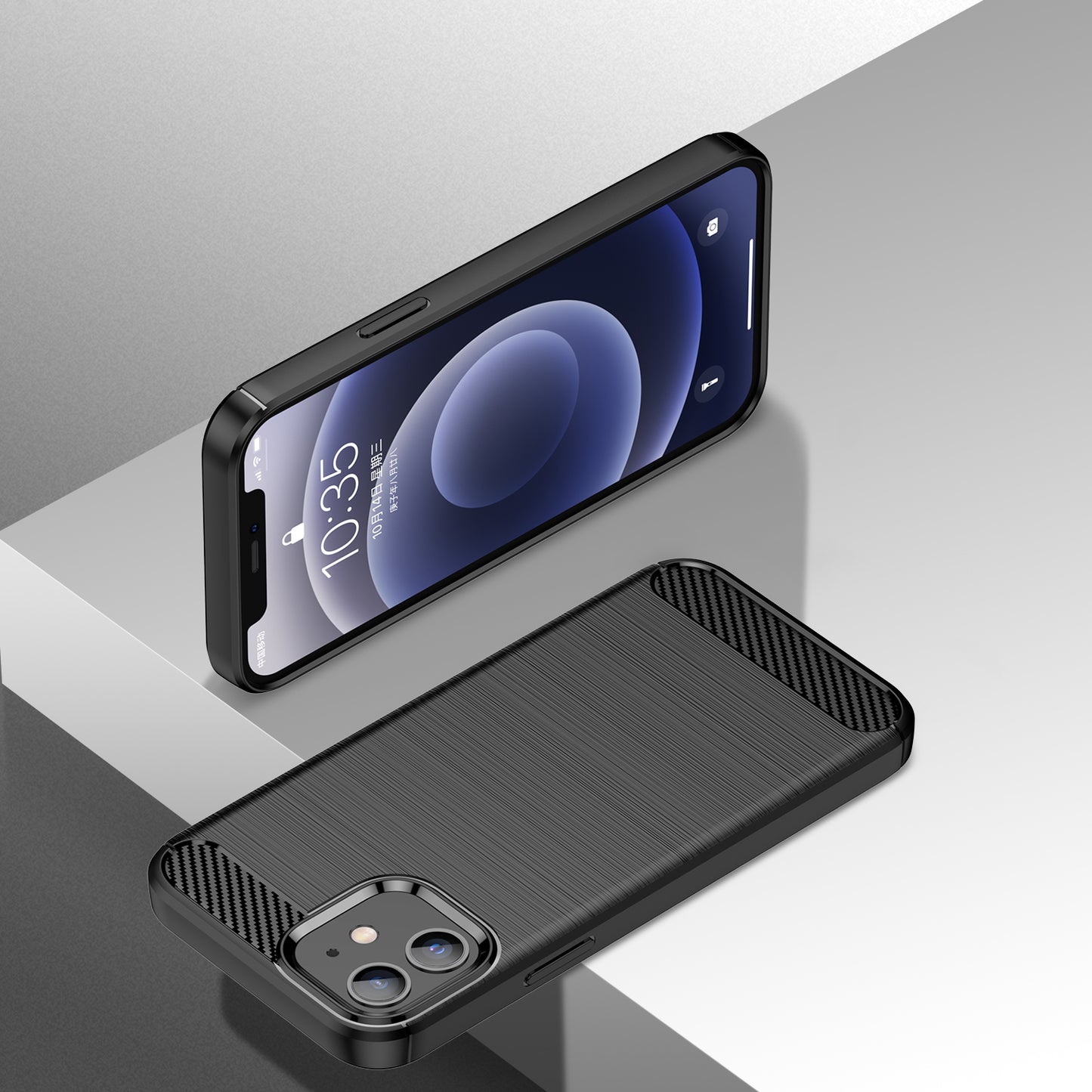 1.8mm Carbon Fiber Brushed Texture Heat Dissipation Back Case Flexible TPU Cover for iPhone 12 mini 5.4 inch