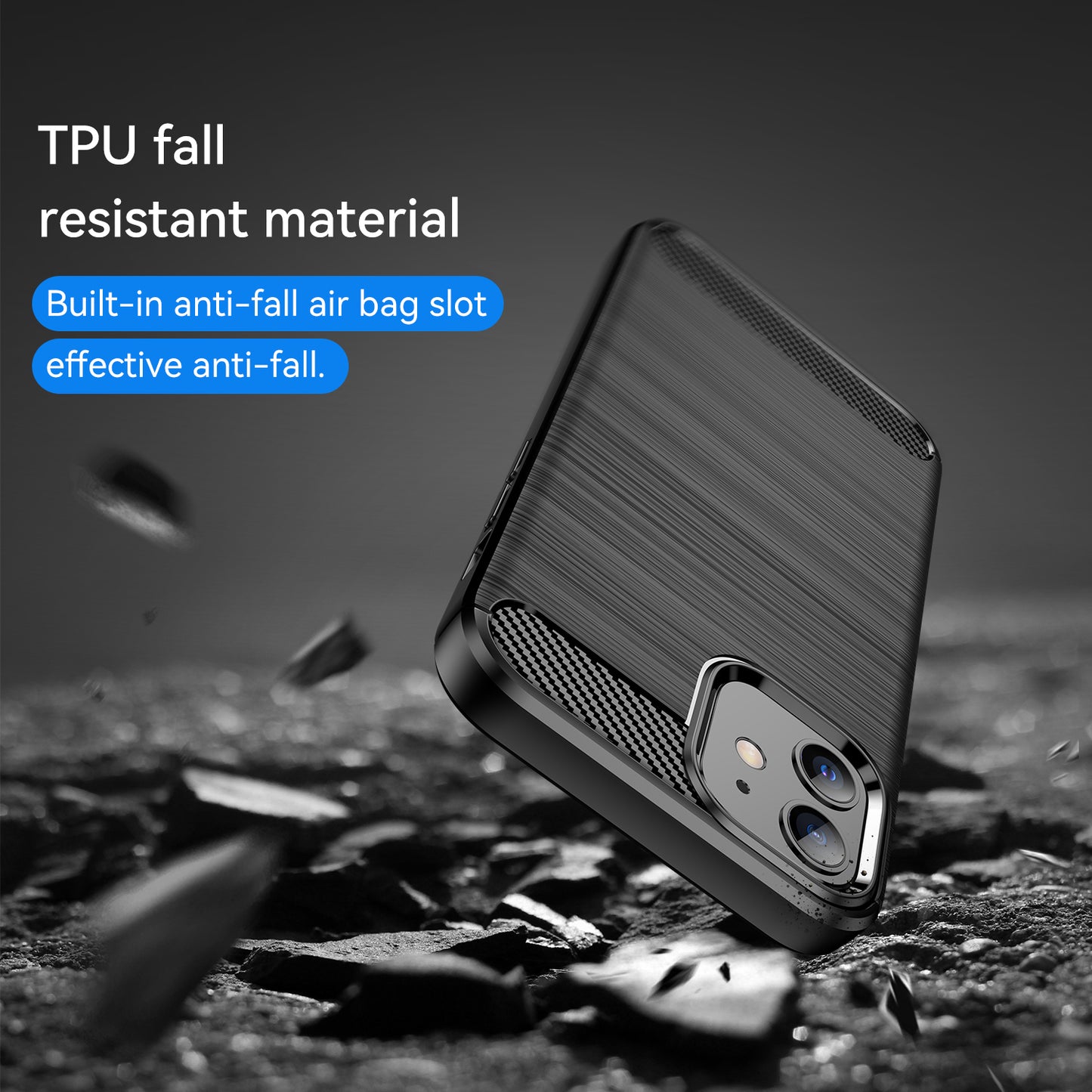1.8mm Carbon Fiber Brushed Texture Heat Dissipation Back Case Flexible TPU Cover for iPhone 12 mini 5.4 inch