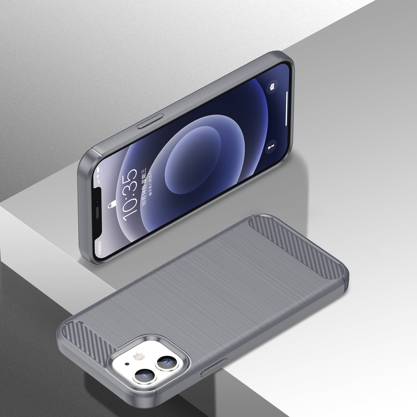1.8mm Carbon Fiber Brushed Texture Heat Dissipation Back Case Flexible TPU Cover for iPhone 12 mini 5.4 inch
