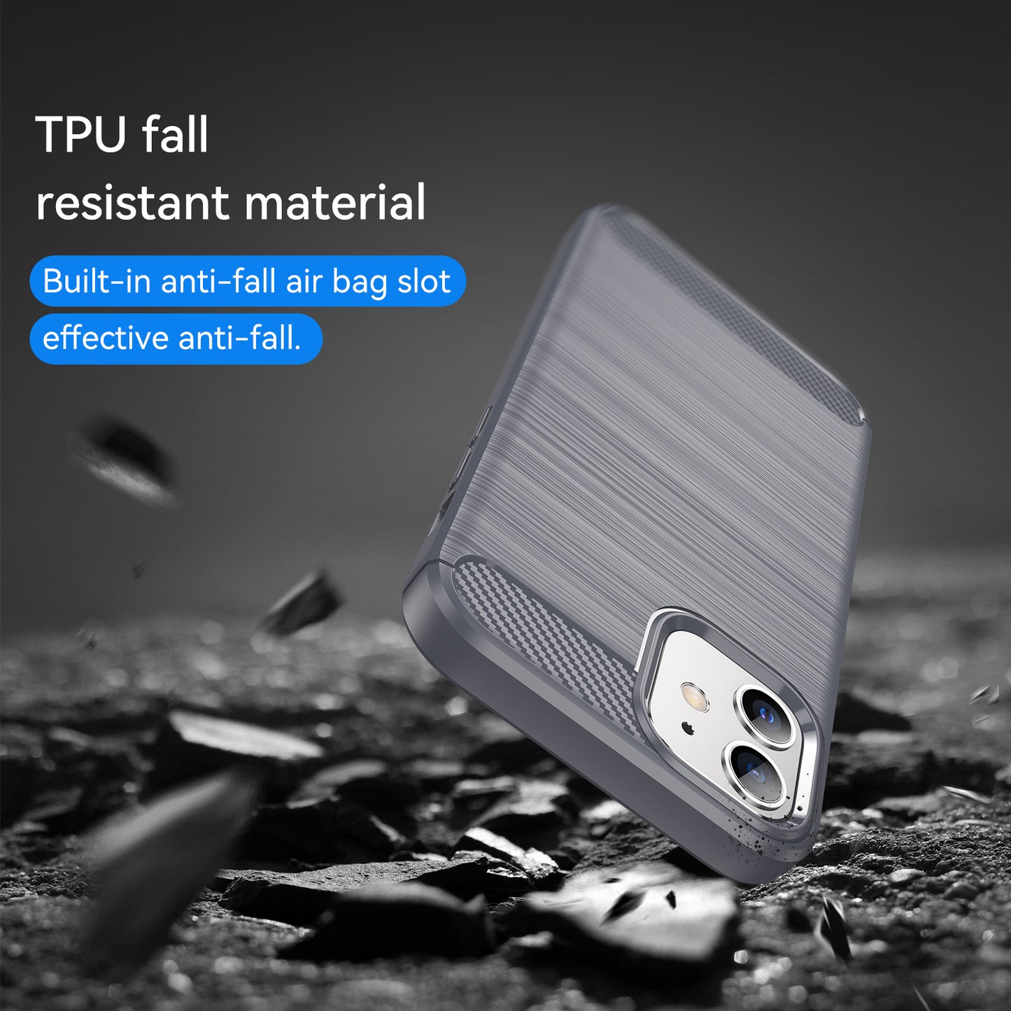 1.8mm Carbon Fiber Brushed Texture Heat Dissipation Back Case Flexible TPU Cover for iPhone 12 mini 5.4 inch