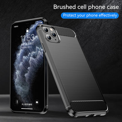 1.8mm Carbon Fiber Brushed Texture Soft TPU Back Case Mobile Phone Cover for iPhone 11 Pro Max 6.5 inch