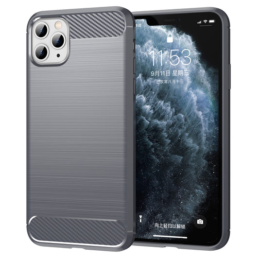 1.8mm Carbon Fiber Brushed Texture Soft TPU Back Case Mobile Phone Cover for iPhone 11 Pro Max 6.5 inch