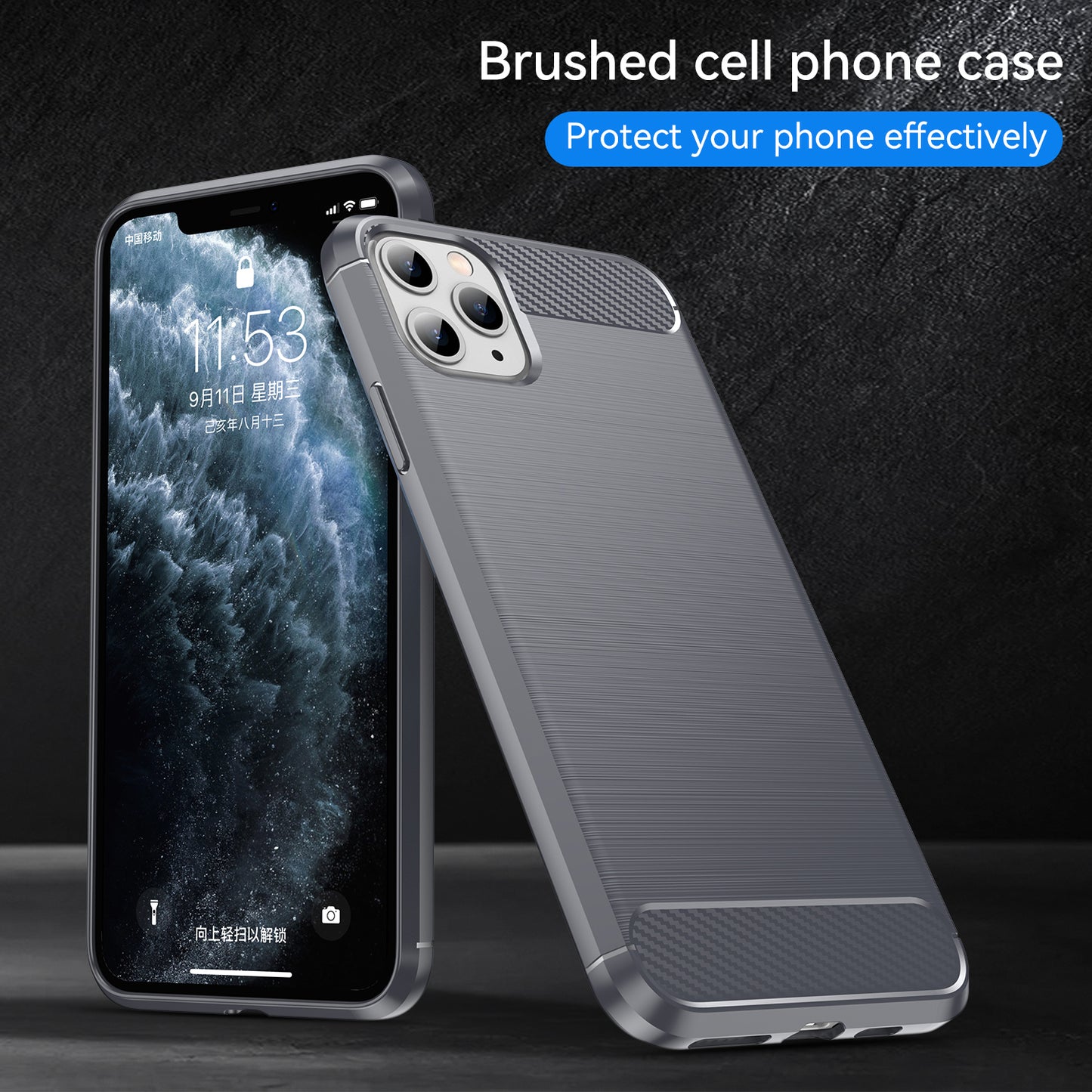 1.8mm Carbon Fiber Brushed Texture Soft TPU Back Case Mobile Phone Cover for iPhone 11 Pro Max 6.5 inch