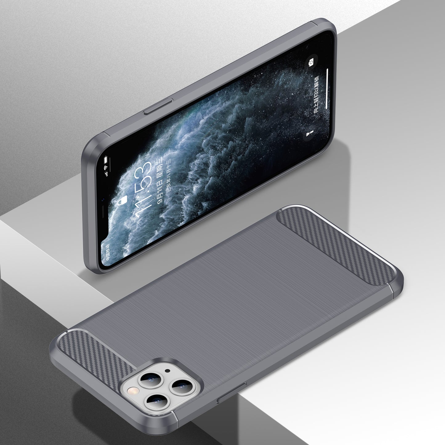 1.8mm Carbon Fiber Brushed Texture Soft TPU Back Case Mobile Phone Cover for iPhone 11 Pro Max 6.5 inch