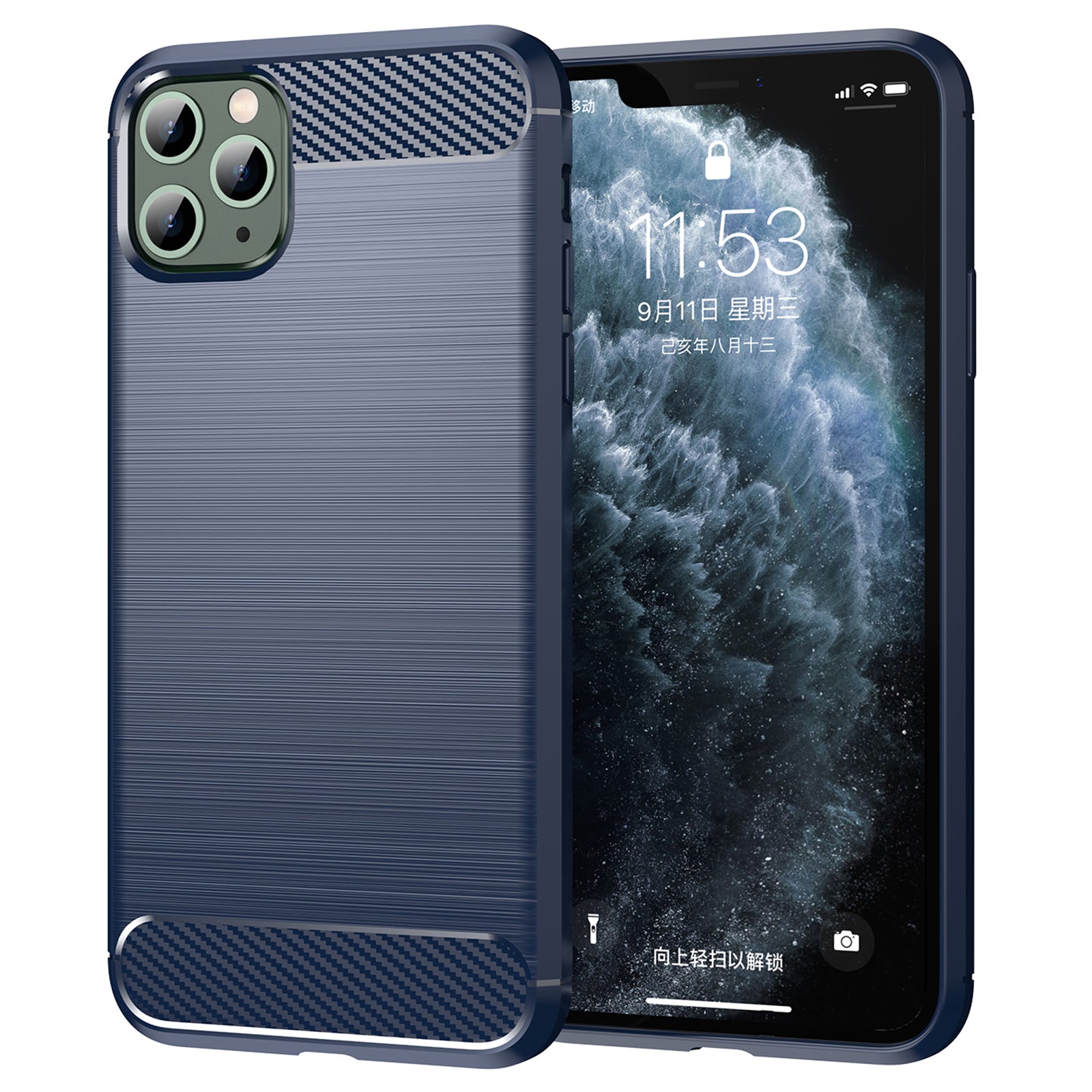 1.8mm Carbon Fiber Brushed Texture Soft TPU Back Case Mobile Phone Cover for iPhone 11 Pro Max 6.5 inch