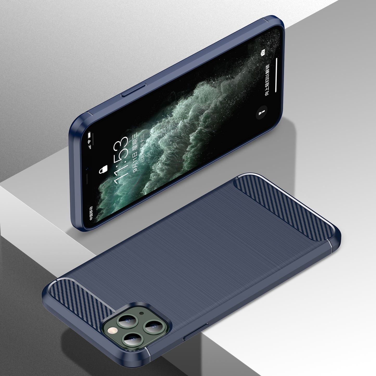 1.8mm Carbon Fiber Brushed Texture Soft TPU Back Case Mobile Phone Cover for iPhone 11 Pro Max 6.5 inch