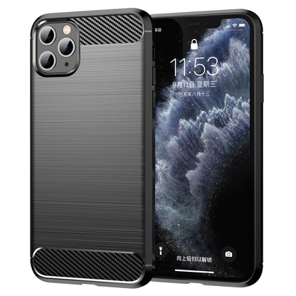 1.8mm Carbon Fiber Brushed Texture Shock Absorption TPU Back Case Mobile Phone Cover for iPhone 11 Pro 5.8 inch