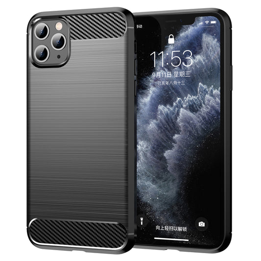 1.8mm Carbon Fiber Brushed Texture Shock Absorption TPU Back Case Mobile Phone Cover for iPhone 11 Pro 5.8 inch