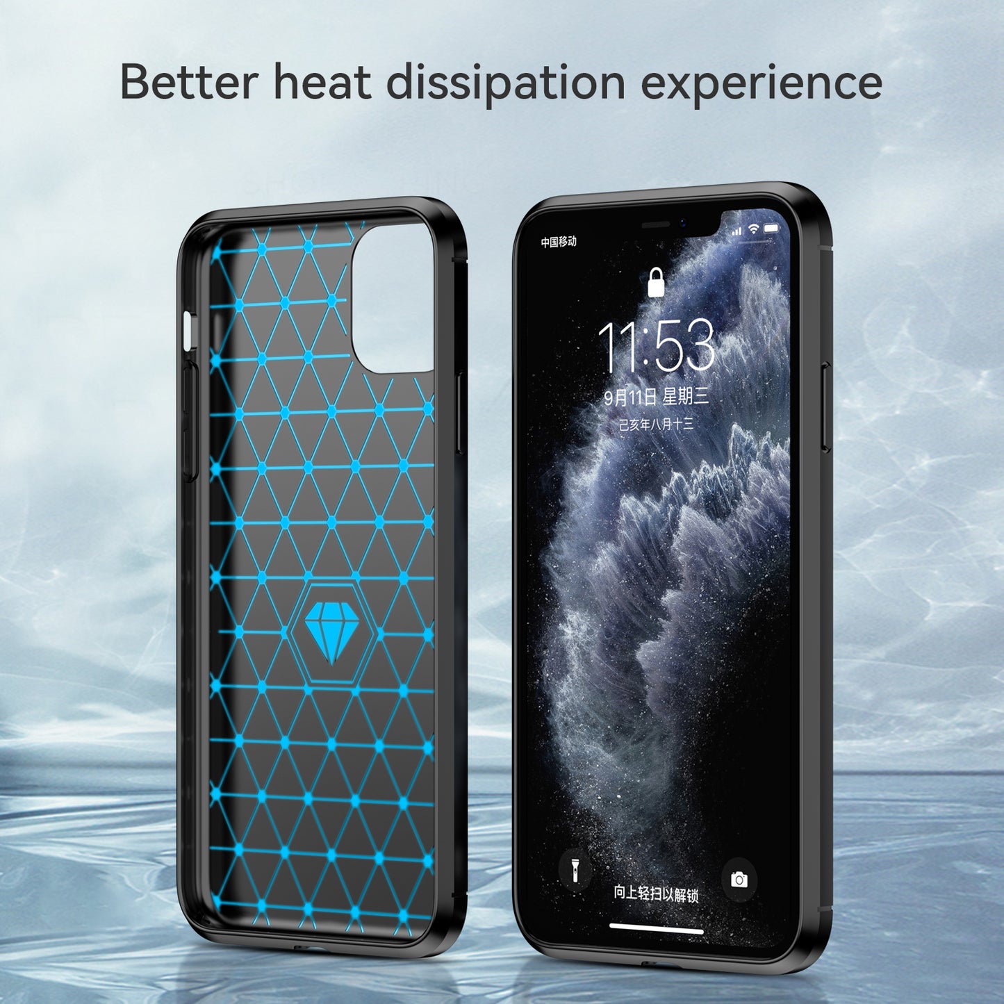 1.8mm Carbon Fiber Brushed Texture Shock Absorption TPU Back Case Mobile Phone Cover for iPhone 11 Pro 5.8 inch