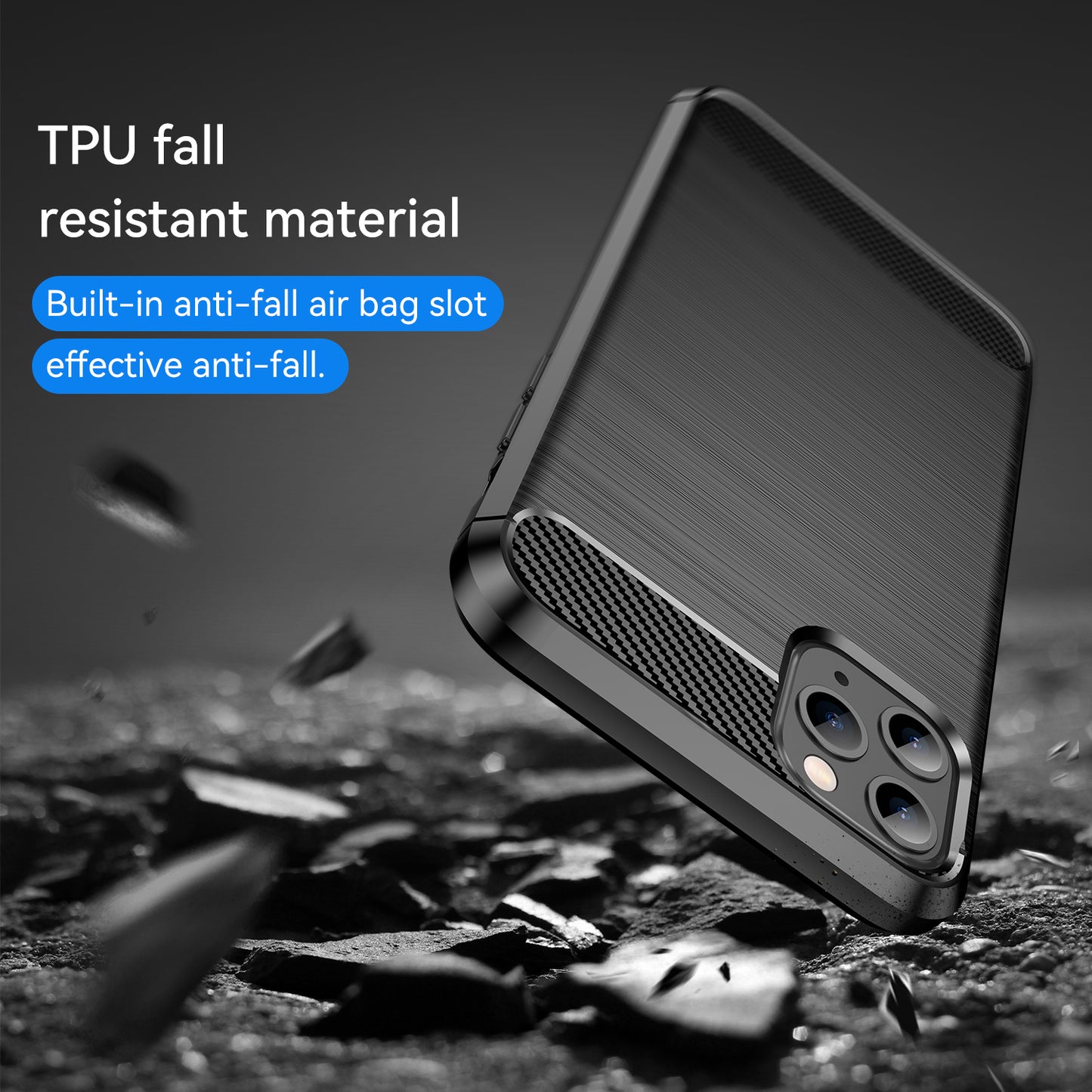 1.8mm Carbon Fiber Brushed Texture Shock Absorption TPU Back Case Mobile Phone Cover for iPhone 11 Pro 5.8 inch