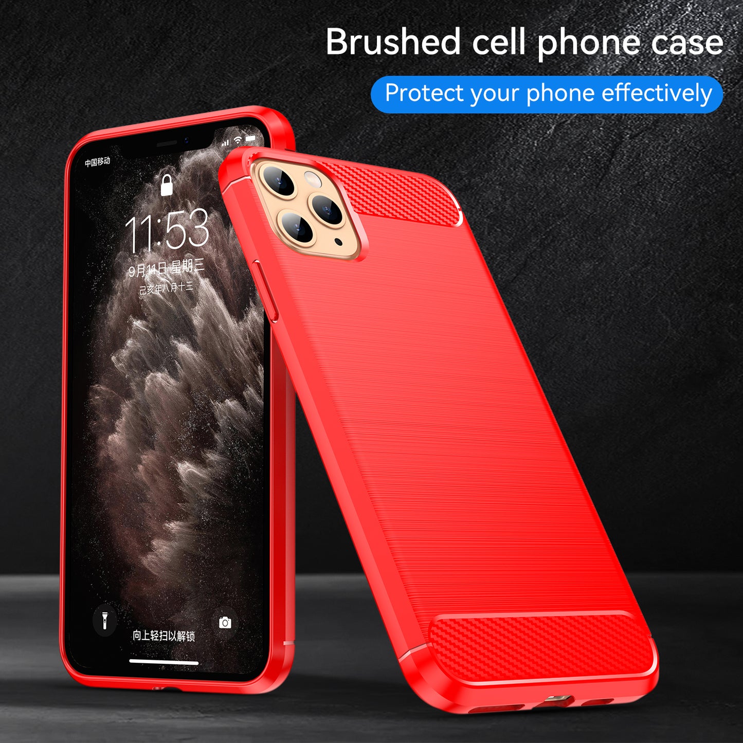 1.8mm Carbon Fiber Brushed Texture Shock Absorption TPU Back Case Mobile Phone Cover for iPhone 11 Pro 5.8 inch