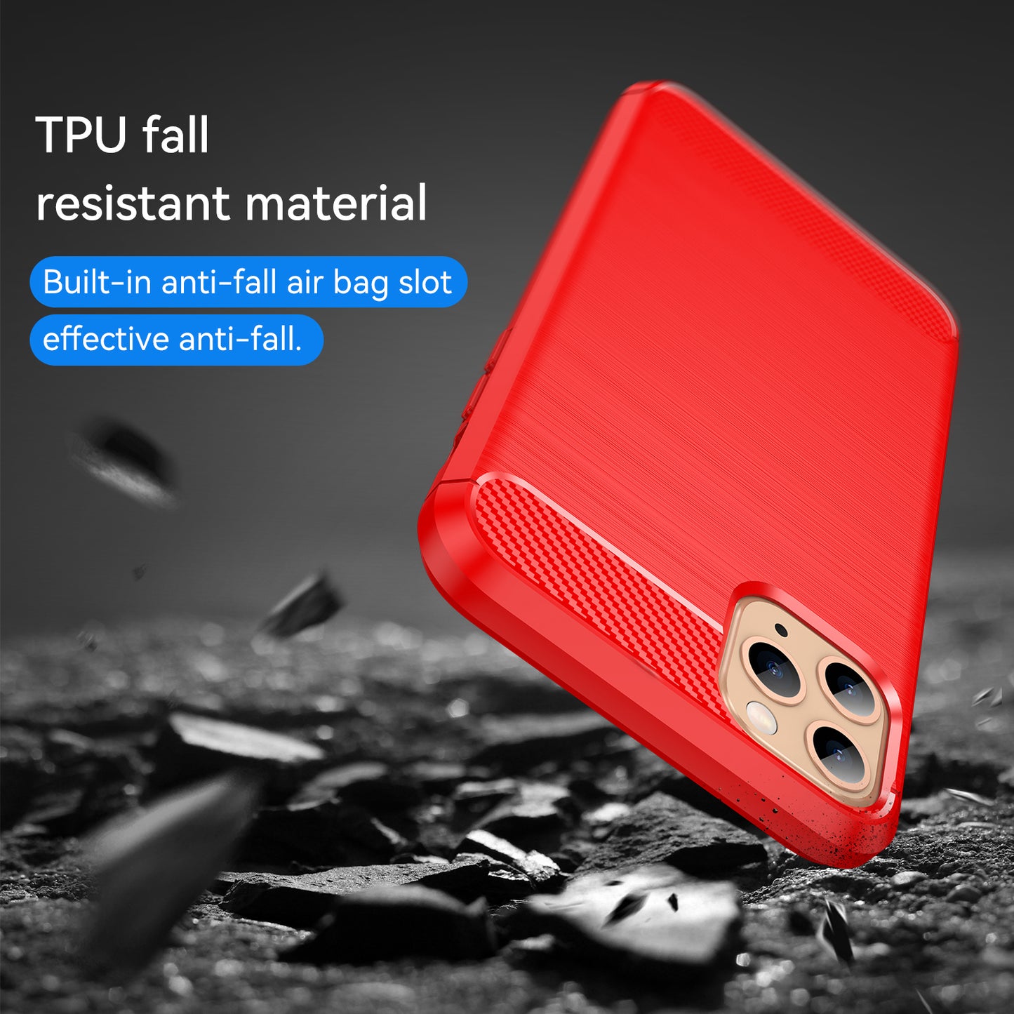 1.8mm Carbon Fiber Brushed Texture Shock Absorption TPU Back Case Mobile Phone Cover for iPhone 11 Pro 5.8 inch
