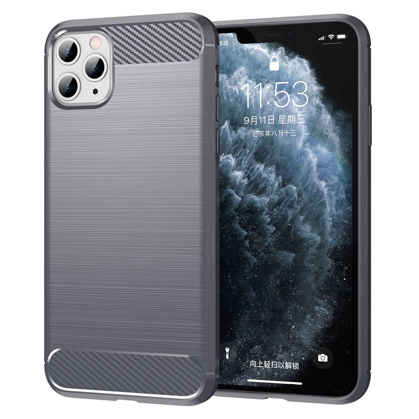 1.8mm Carbon Fiber Brushed Texture Shock Absorption TPU Back Case Mobile Phone Cover for iPhone 11 Pro 5.8 inch