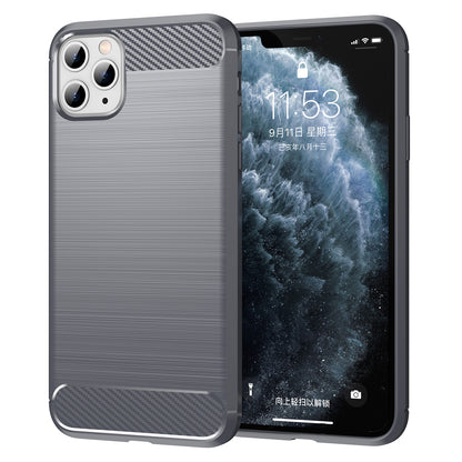 1.8mm Carbon Fiber Brushed Texture Shock Absorption TPU Back Case Mobile Phone Cover for iPhone 11 Pro 5.8 inch