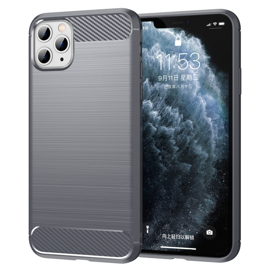 1.8mm Carbon Fiber Brushed Texture Shock Absorption TPU Back Case Mobile Phone Cover for iPhone 11 Pro 5.8 inch
