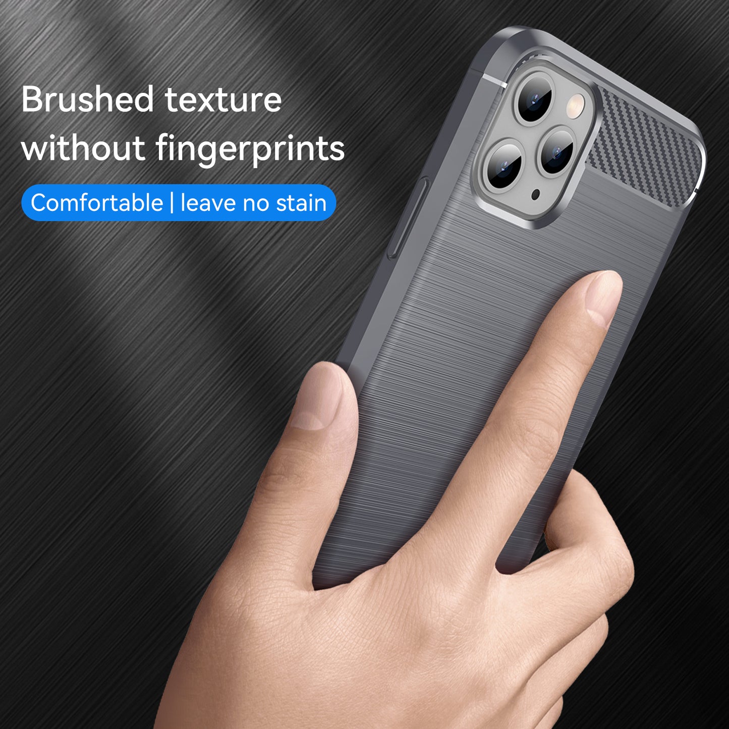 1.8mm Carbon Fiber Brushed Texture Shock Absorption TPU Back Case Mobile Phone Cover for iPhone 11 Pro 5.8 inch