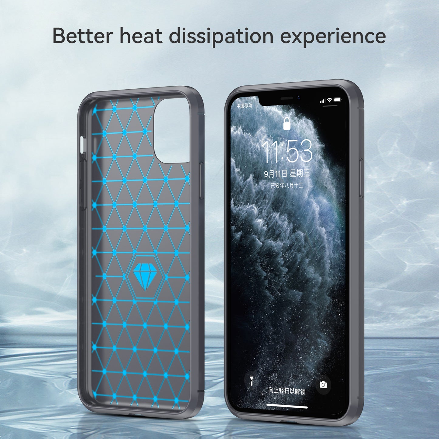 1.8mm Carbon Fiber Brushed Texture Shock Absorption TPU Back Case Mobile Phone Cover for iPhone 11 Pro 5.8 inch