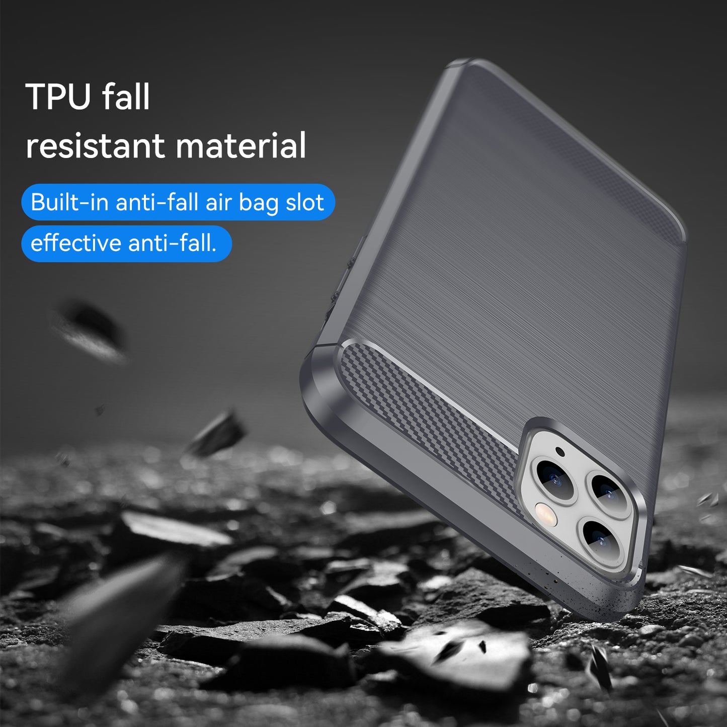 1.8mm Carbon Fiber Brushed Texture Shock Absorption TPU Back Case Mobile Phone Cover for iPhone 11 Pro 5.8 inch