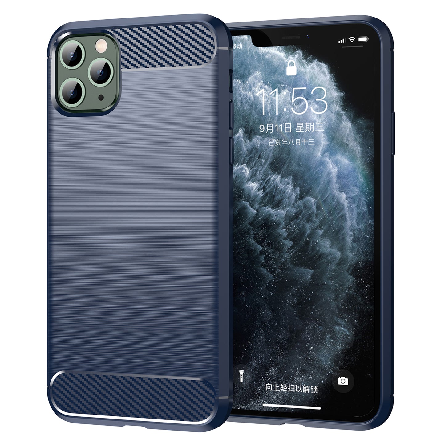 1.8mm Carbon Fiber Brushed Texture Shock Absorption TPU Back Case Mobile Phone Cover for iPhone 11 Pro 5.8 inch