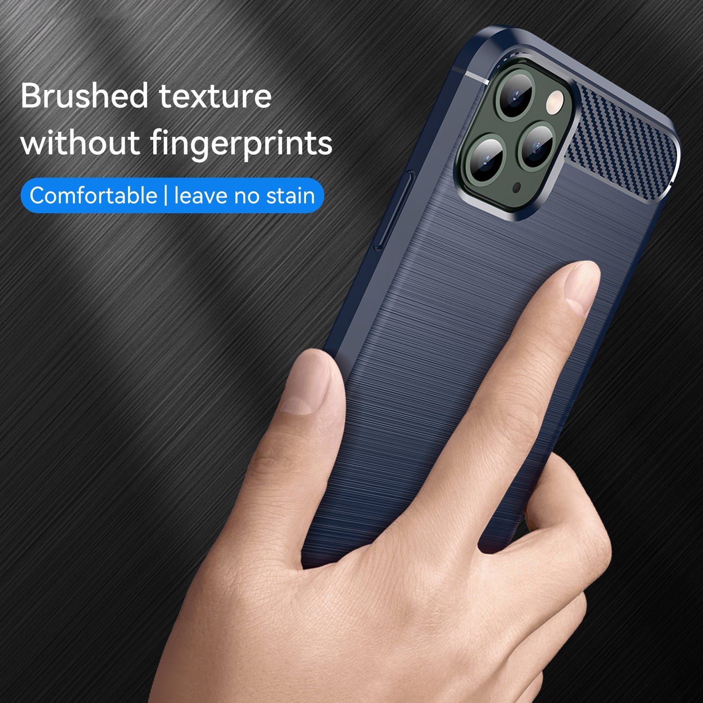 1.8mm Carbon Fiber Brushed Texture Shock Absorption TPU Back Case Mobile Phone Cover for iPhone 11 Pro 5.8 inch