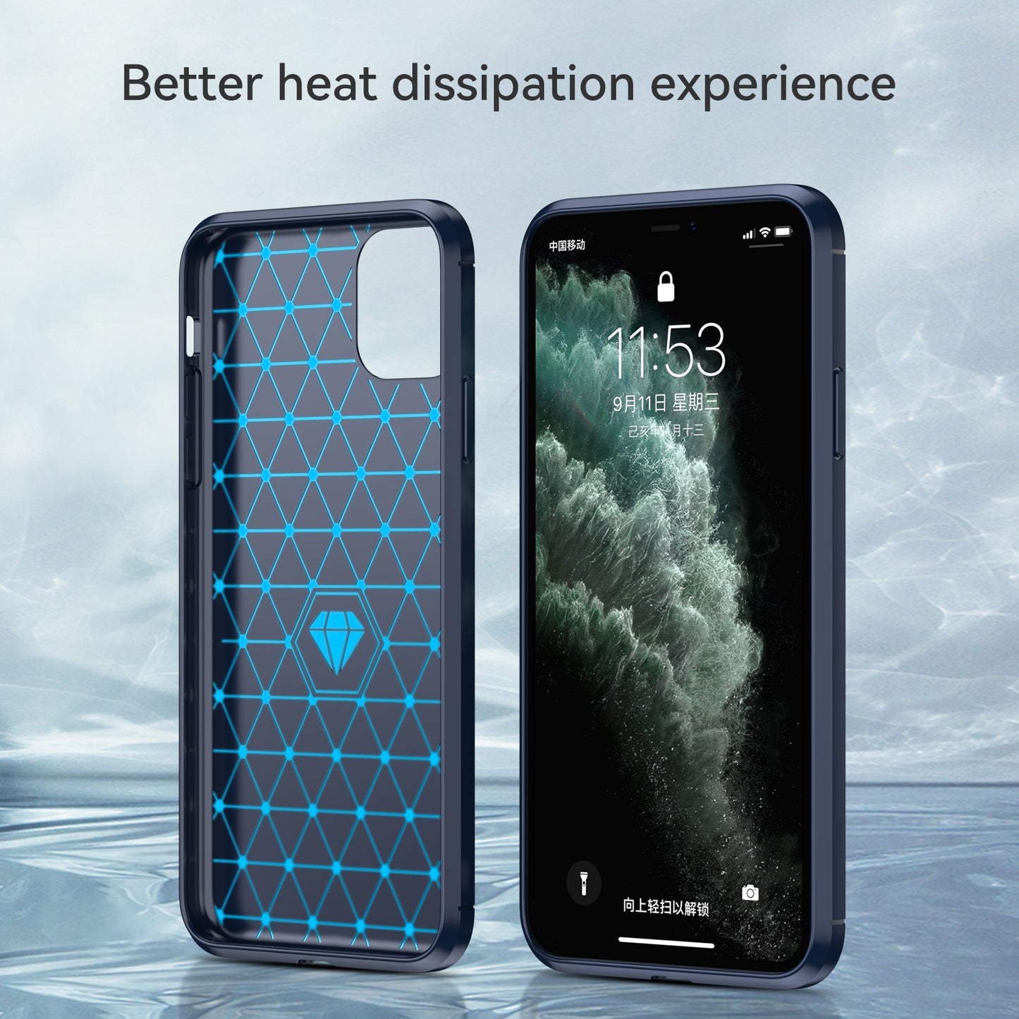 1.8mm Carbon Fiber Brushed Texture Shock Absorption TPU Back Case Mobile Phone Cover for iPhone 11 Pro 5.8 inch
