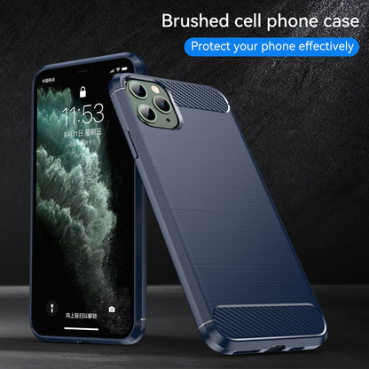 1.8mm Carbon Fiber Brushed Texture Shock Absorption TPU Back Case Mobile Phone Cover for iPhone 11 Pro 5.8 inch