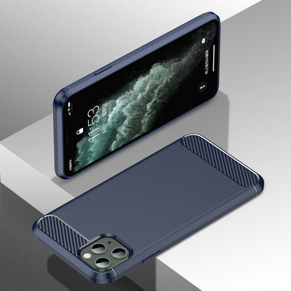 1.8mm Carbon Fiber Brushed Texture Shock Absorption TPU Back Case Mobile Phone Cover for iPhone 11 Pro 5.8 inch