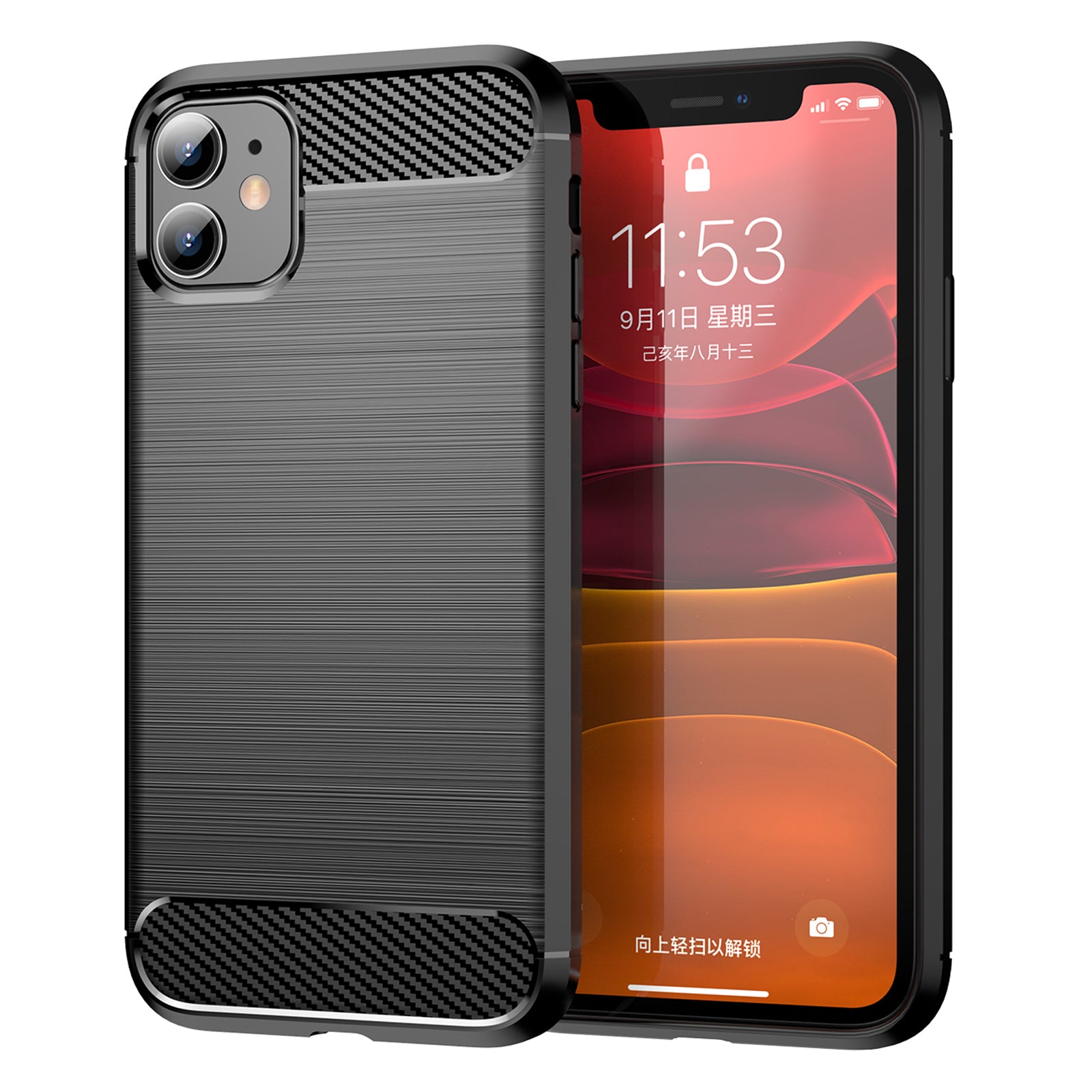 1.8mm Carbon Fiber Brushed Texture Impact Buffer TPU Back Case Mobile Phone Cover for iPhone 11 6.1 inch