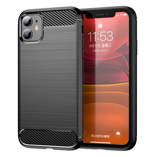 1.8mm Carbon Fiber Brushed Texture Impact Buffer TPU Back Case Mobile Phone Cover for iPhone 11 6.1 inch