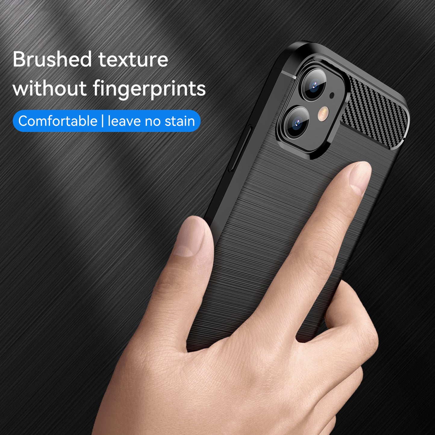 1.8mm Carbon Fiber Brushed Texture Impact Buffer TPU Back Case Mobile Phone Cover for iPhone 11 6.1 inch