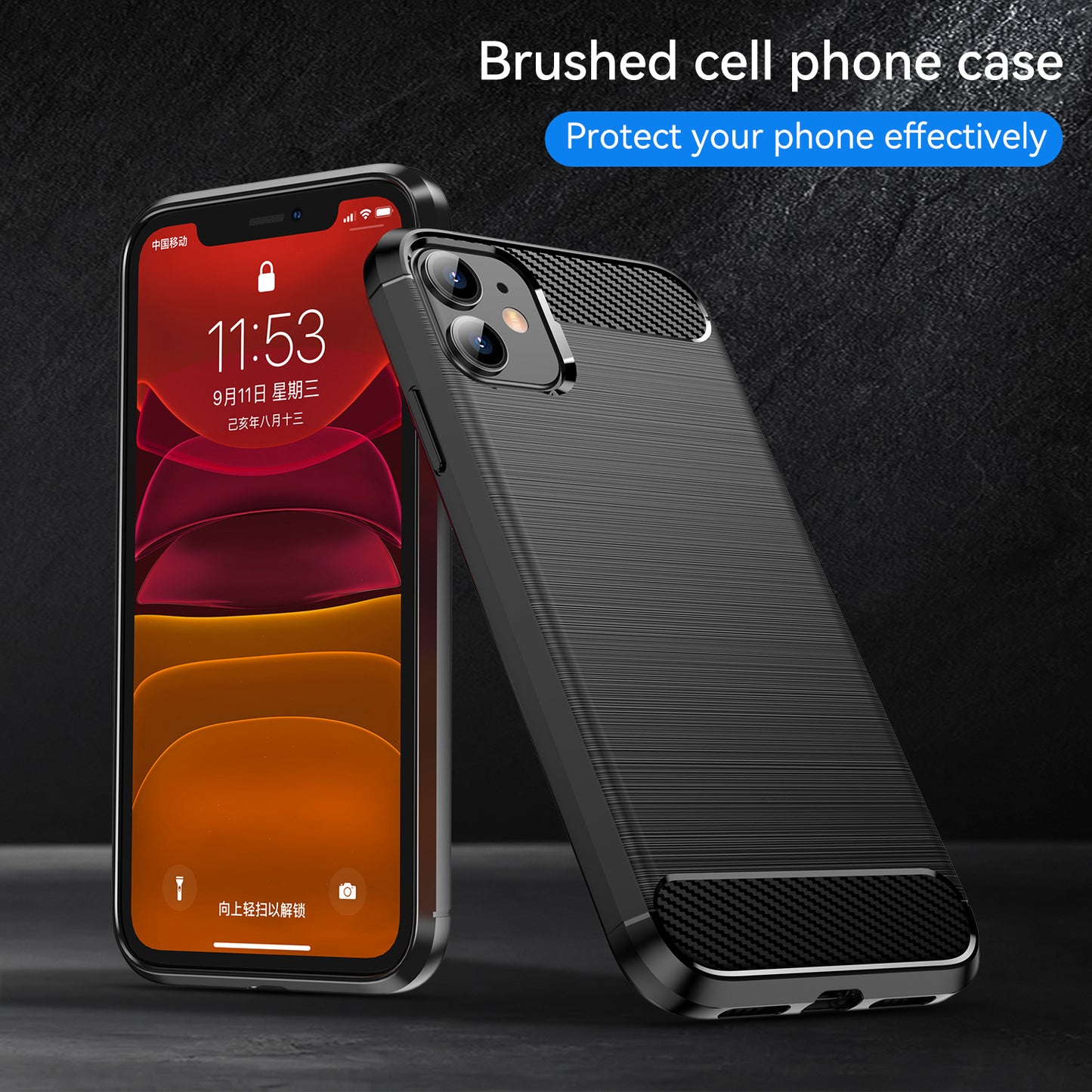 1.8mm Carbon Fiber Brushed Texture Impact Buffer TPU Back Case Mobile Phone Cover for iPhone 11 6.1 inch