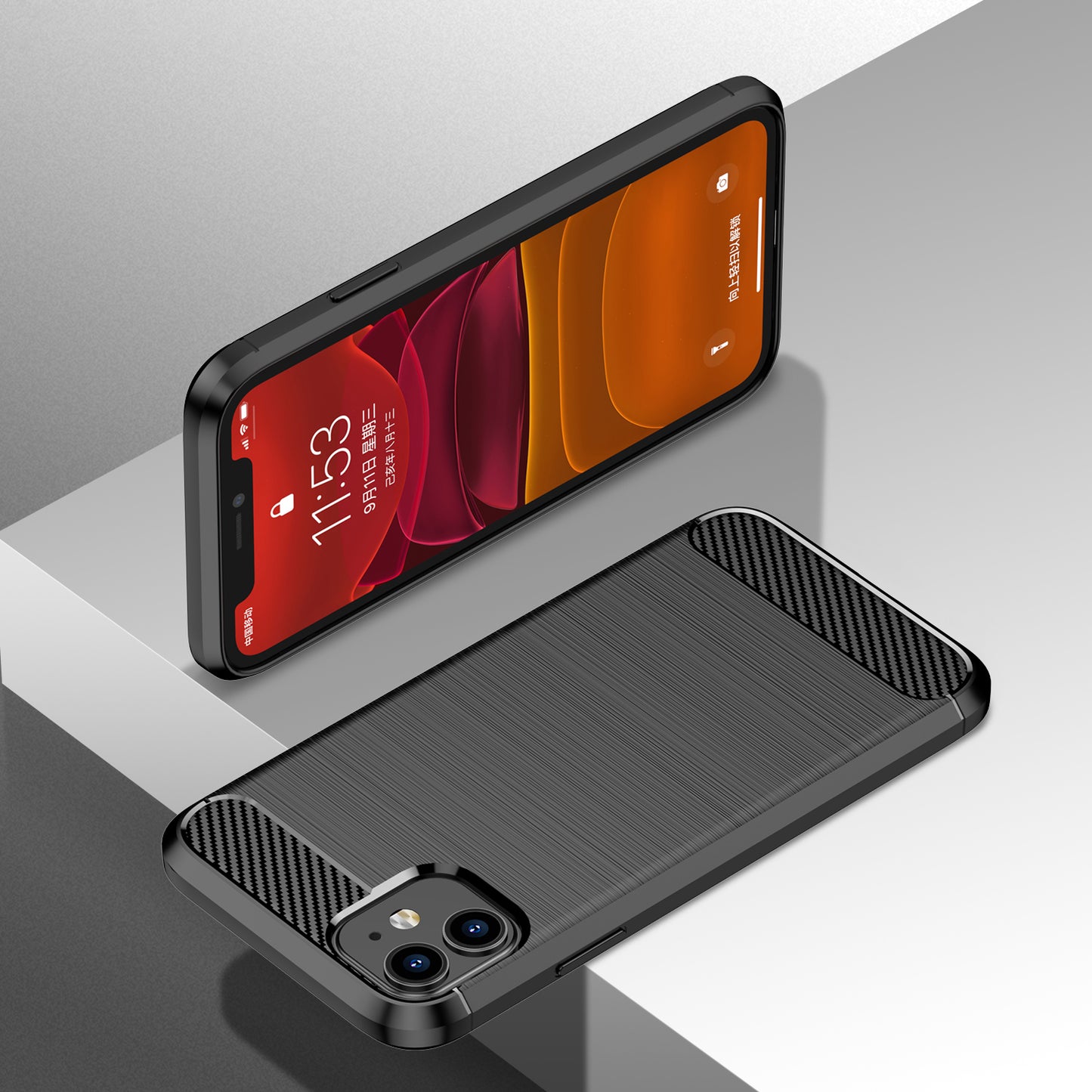 1.8mm Carbon Fiber Brushed Texture Impact Buffer TPU Back Case Mobile Phone Cover for iPhone 11 6.1 inch