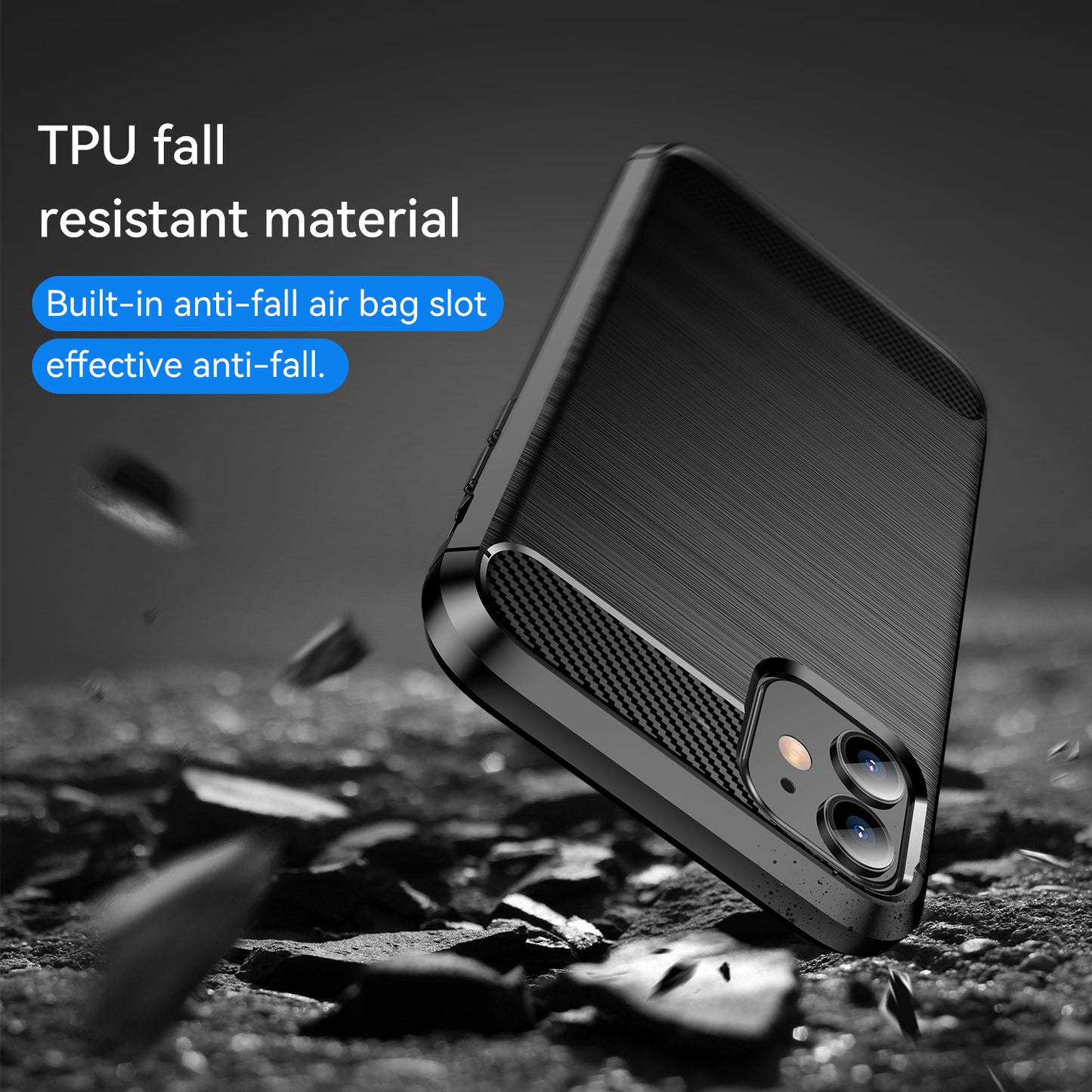 1.8mm Carbon Fiber Brushed Texture Impact Buffer TPU Back Case Mobile Phone Cover for iPhone 11 6.1 inch
