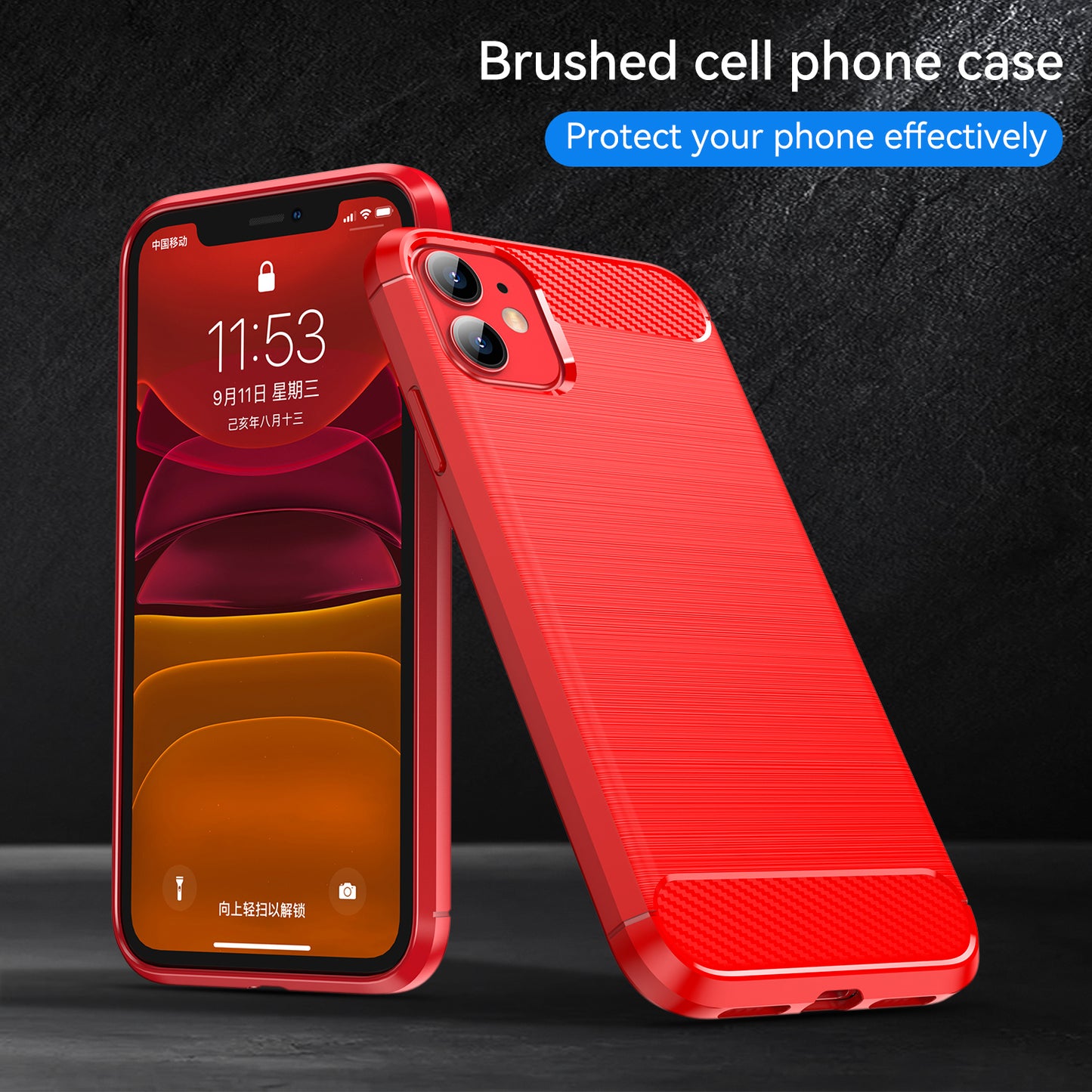 1.8mm Carbon Fiber Brushed Texture Impact Buffer TPU Back Case Mobile Phone Cover for iPhone 11 6.1 inch