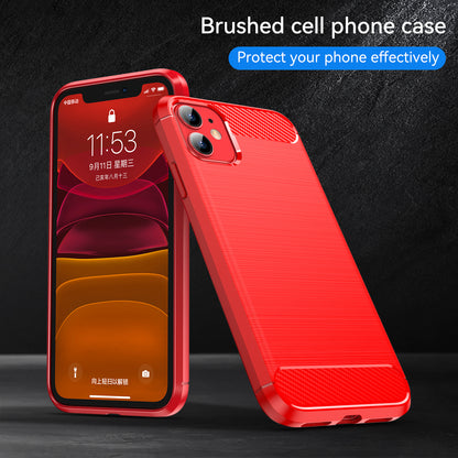 1.8mm Carbon Fiber Brushed Texture Impact Buffer TPU Back Case Mobile Phone Cover for iPhone 11 6.1 inch