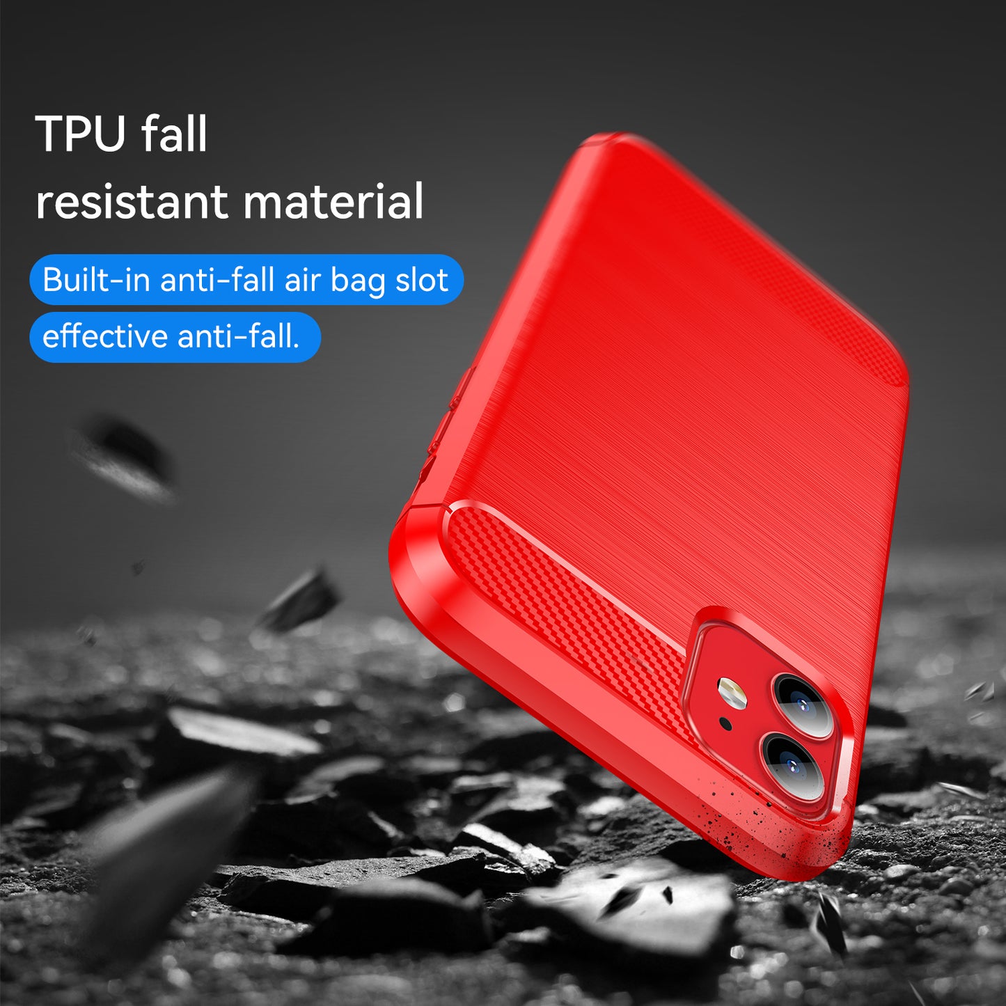 1.8mm Carbon Fiber Brushed Texture Impact Buffer TPU Back Case Mobile Phone Cover for iPhone 11 6.1 inch