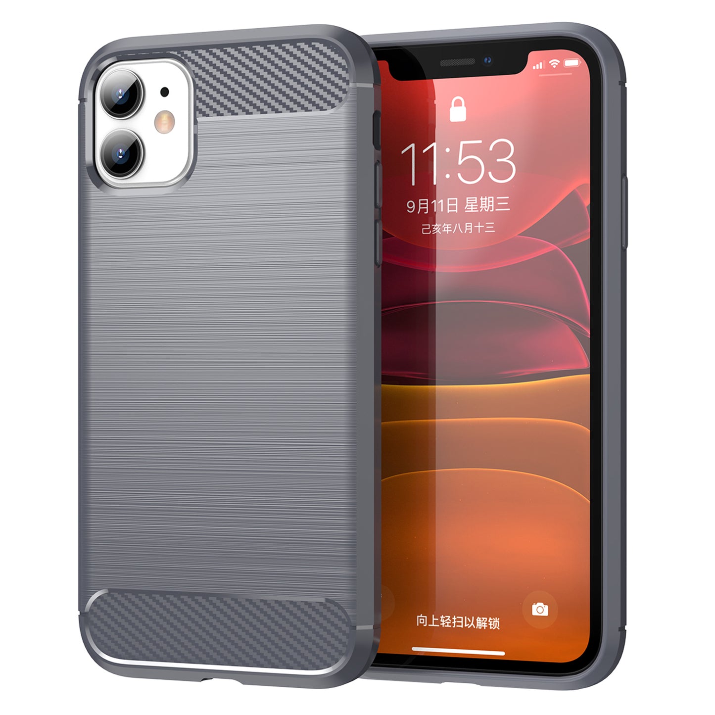 1.8mm Carbon Fiber Brushed Texture Impact Buffer TPU Back Case Mobile Phone Cover for iPhone 11 6.1 inch