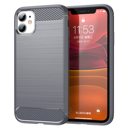 1.8mm Carbon Fiber Brushed Texture Impact Buffer TPU Back Case Mobile Phone Cover for iPhone 11 6.1 inch