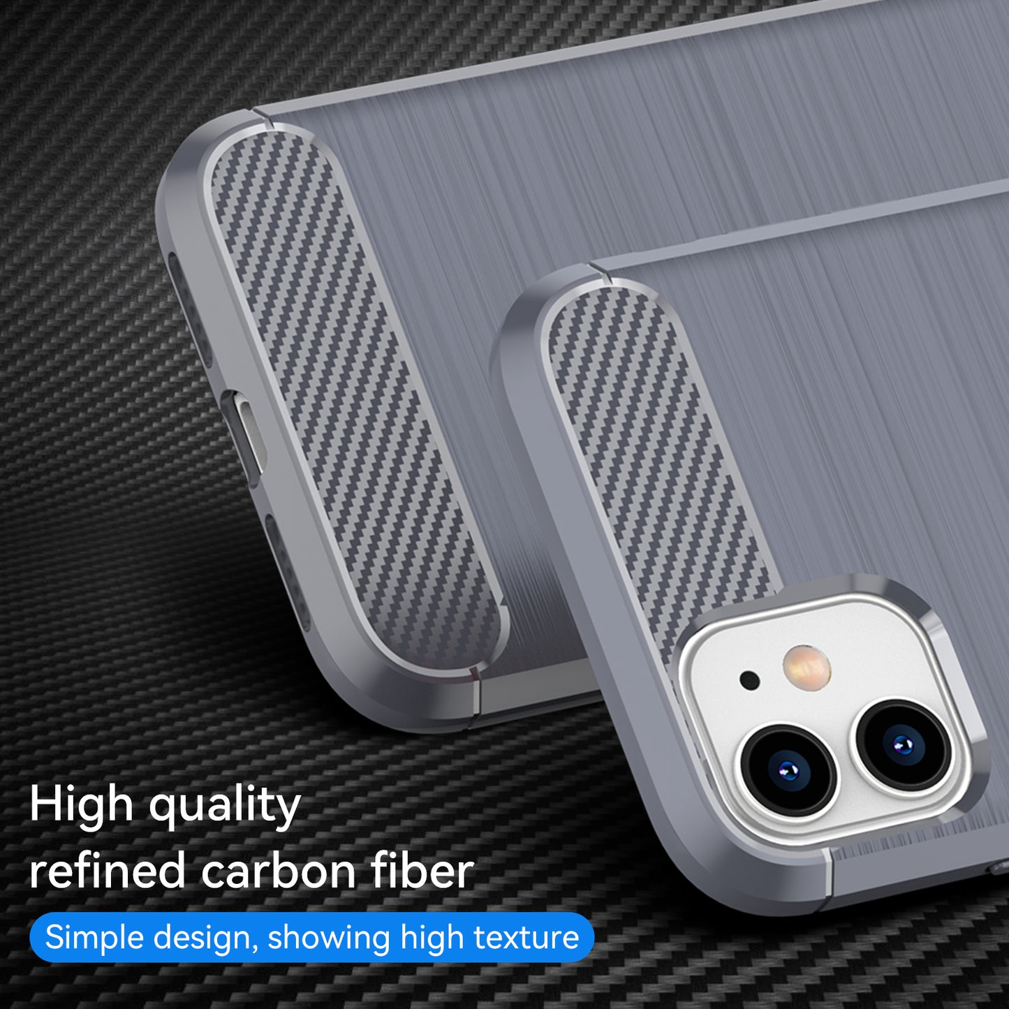 1.8mm Carbon Fiber Brushed Texture Impact Buffer TPU Back Case Mobile Phone Cover for iPhone 11 6.1 inch
